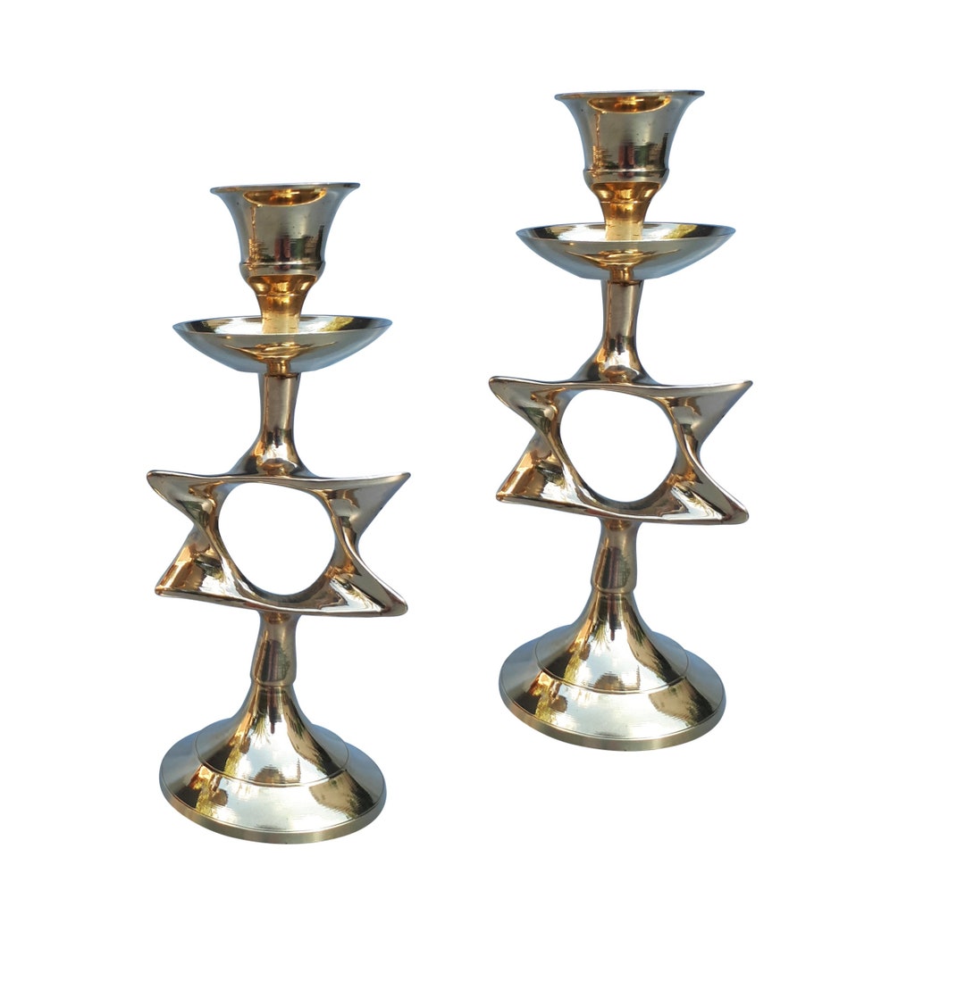 Pair of Candlestick Shabbat Candle Holder 5.5 Inch Height Made of Brass