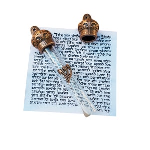 Door Mezuzah & scroll, Judaica Israel gift - Scripture Parchment Non Kosher with Crown Brown Cover