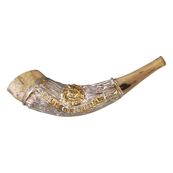 Shofar En Argent 925 Vieilli - Motif Jérusalem - Longueur 17.5cm - Objet Religieux Et Décoratif - Cadeau Symbolique