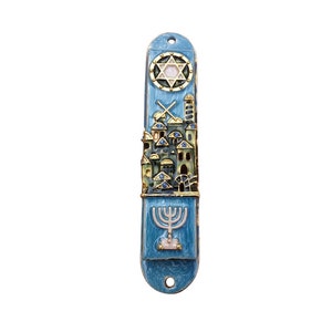 Mezuzah Case - Jerusalem Design With Menorah Door Mezuza For 7 cm Scroll