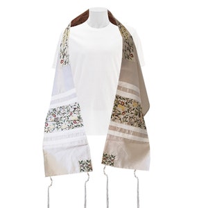 Châle de prière tallit pour femme 100 % casher brodé de fleurs avec sac assorti et yarmulka