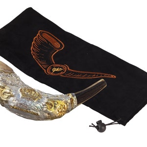 Jewish Shofar Ram Horn 12 -14 Inch Decorated With  Lion Of Judah Silver Plated Comes With Velvet Bag