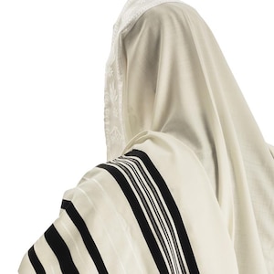 100% Wool Tallit Bar Mitzvah / Wedding Tallit Kosher Prayer Shawl, Black Stripes Tallis Made In Israel