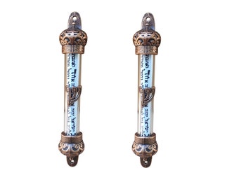 Set Of 2  Door Mezuzah's & scroll, Judaica Israel gift With Scripture Parchment Non Kosher Klaf