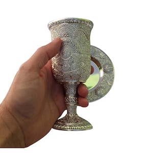 Jewish Shabbat Kiddush Cup Silver Plated & Plate Filigree Design