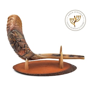 Amen Judaica Engraved Shofar Jerusalem View 18&quot;-20&quot; Ram Horn Shofar