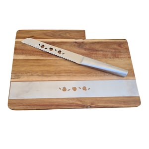 Challah Board, Wood Bread Board With Bread Knife For Shabbat Engraved With Pomegranates