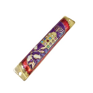 Custodia per Mezuzah - Pettorale sacerdotale Porta Mezuza per rotolo da 10 cm Decorato con smalto e Menorah ebraica