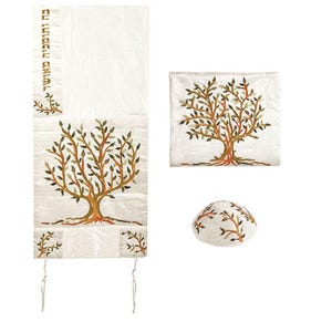 Châle de prière tallit pour femme, 100 % casher, brodé d'un arbre de vie avec un sac assorti et une yarmulka, couleur rose