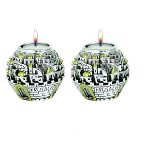 Jerusalem Balls Shabbat Candle Holders Silver Plated Pair Of 2 Candle Holders