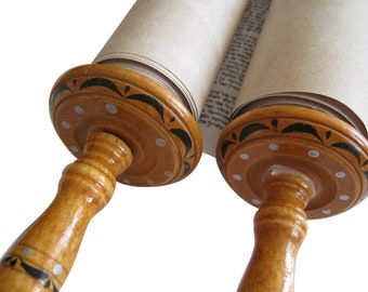 Judaica Beautiful Sefer Torah Scroll Hebrew Jewish Bible Medium Size 32 CM + Pointer (YAD)