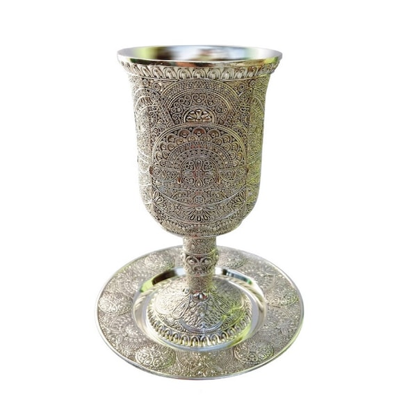Hammered Venus Hexagon Kiddush Set For Groom | Hadad Bros