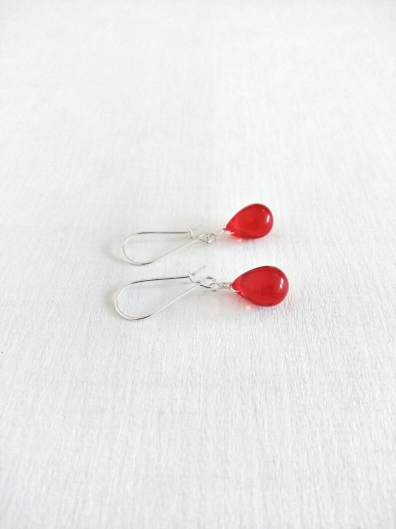 Red Earrings Dangle Earrings Teardrop Earrings Minimalist Jewelry Gift For Her