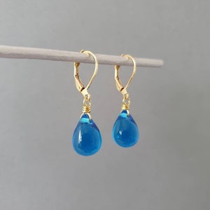 Blue Teardrop Earrings.Dangle Earrings Minimalist Jewelry Gift For Her