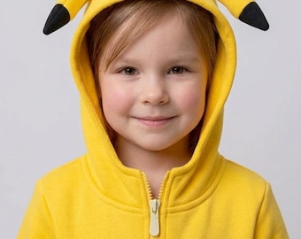 Kids Yellow Electric Mouse Hoodie: Kawaii Anime Cosplay