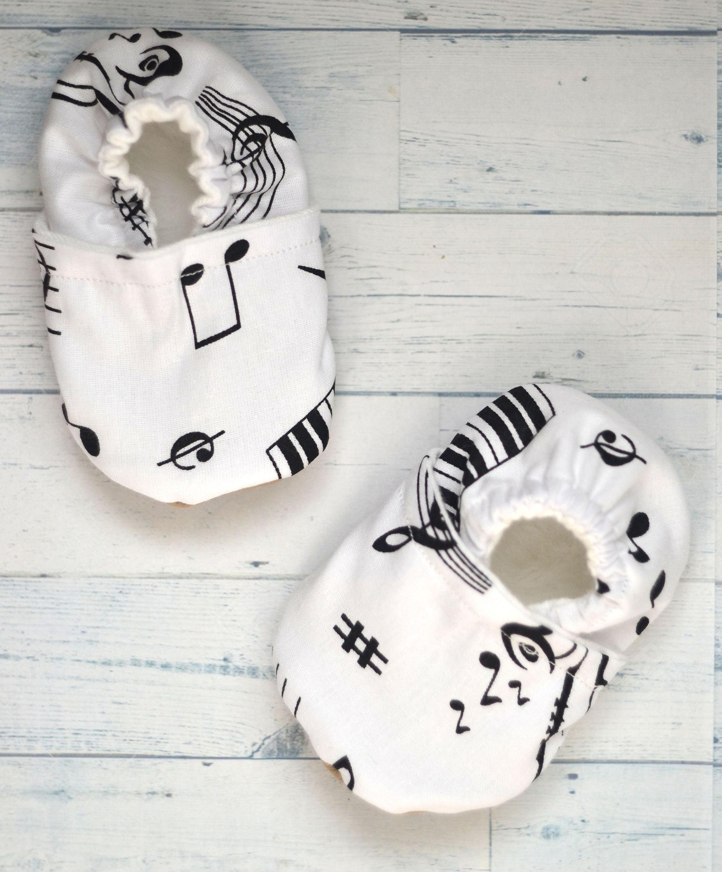 Music Notes Baby Booties: Cotton Flannel Soft Sole Slippers