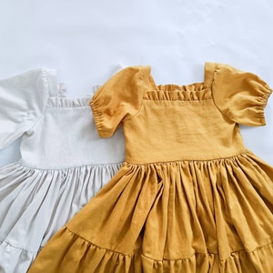 Mustard linen girl dress, flower girl dress, linen dress with short sleeves, toddler linen boho dress image 6