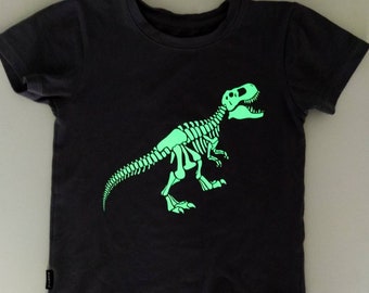T-rex kids glow in the dark T-Shirt dinosaur kids tee boys dino t-shirt girl skeleton dino tee birthday gift Jurassic tee