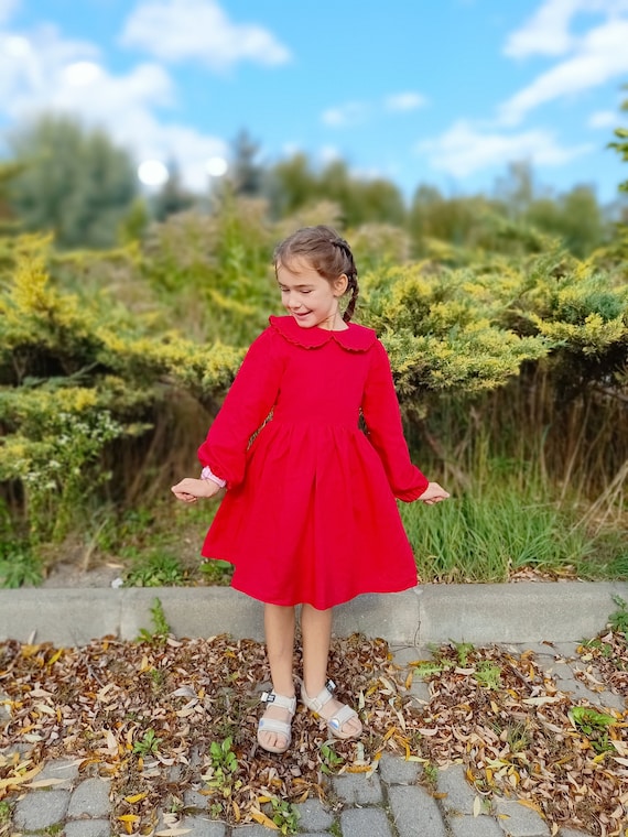 linen christmas dress Red Girl's Dress: Toddler Birthday Outfit toned piece for little