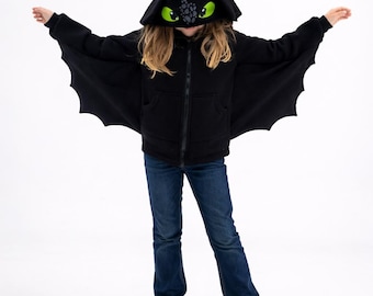 Sudadera con capucha de dragón negro para adultos, sudadera con capucha de dragón para niños, disfraz de dragón negro, disfraz de dragón blanco para niños