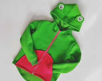 Green frog costume kids frog birthday gift, warm kids frog hoodie, tree frog hoodie