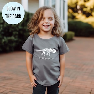 Dino kids tshirt glow in the dark  dinosaur kids tee boys dino t-shirt girl skeleton dino tee birthday gift Jurassic glow in the dark tee