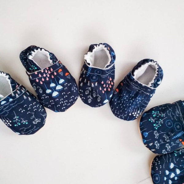 Wild flowers baby shoes baby girl booties kids vegan shoes blue girl shoes baby slippers baby moccasins non slip rubber sole toe guard