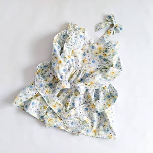 Flower girl dress Yellow blue dress Toddler flower dress Baby girl dress Summer girl dress Wedding girl dress