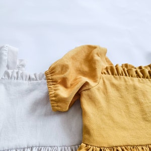 Mustard linen girl dress, flower girl dress, linen dress with short sleeves, toddler linen boho dress image 7