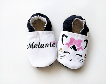 Personalized Kitty Baby Shoes: Custom Name, Cat Girl Gift