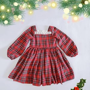 Red Plaid Baby Girl Dress: Organic Knit Cotton Christmas Dress
