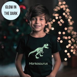 T-rex kids glow in the dark T-Shirt dinosaur kids tee boys dino t-shirt girl skeleton dino tee birthday gift Jurassic tee