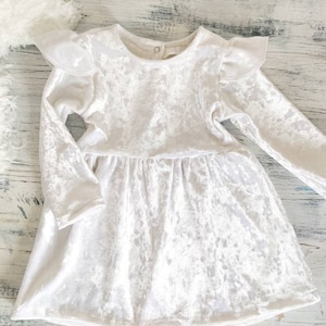 Baptism dress,  white flower girl dress, gold baby dress, white baby dress, velvet baby dress