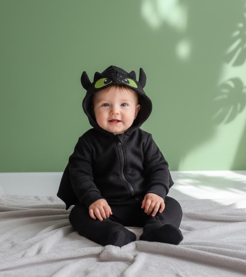 Personalized Baby black dragon romper, Halloween toddler dragon hoodie romper, black dragon baby shower gift