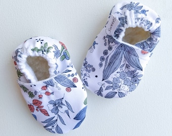 Floral Baby Booties: Cotton Flannel Lined, Non-Slip Crib Shoes