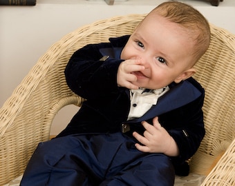 Chester - Aristocrat Ring Bearer Outfit for Boys, Navy Blue Silk Suit, First Birthday Suit, Boys Weeding Outfit, Formal Boy Suit