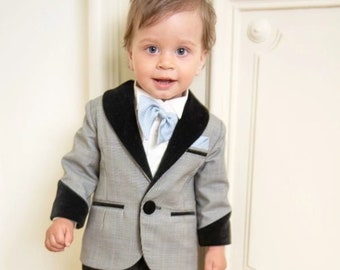 Sense of Wander - Beautiful suit for boys with velvet details, Formal Boy Suit, First Birthday Suit, Ring bearer Outfit