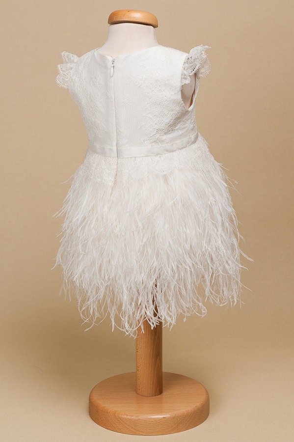 Girl Feather Dress pearl, Girl Party Dress, Ostrich Feathers Dress