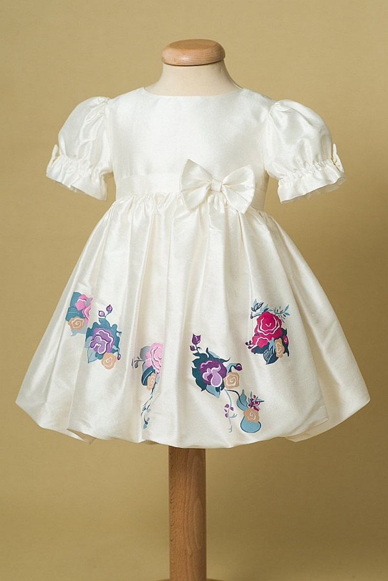 Purple Aquarela Dress Flower Girl Dress Girl Ivory Summer Dress Birthday Dress Baby Girl Bubble Dress Flower Pattern Girl Dress