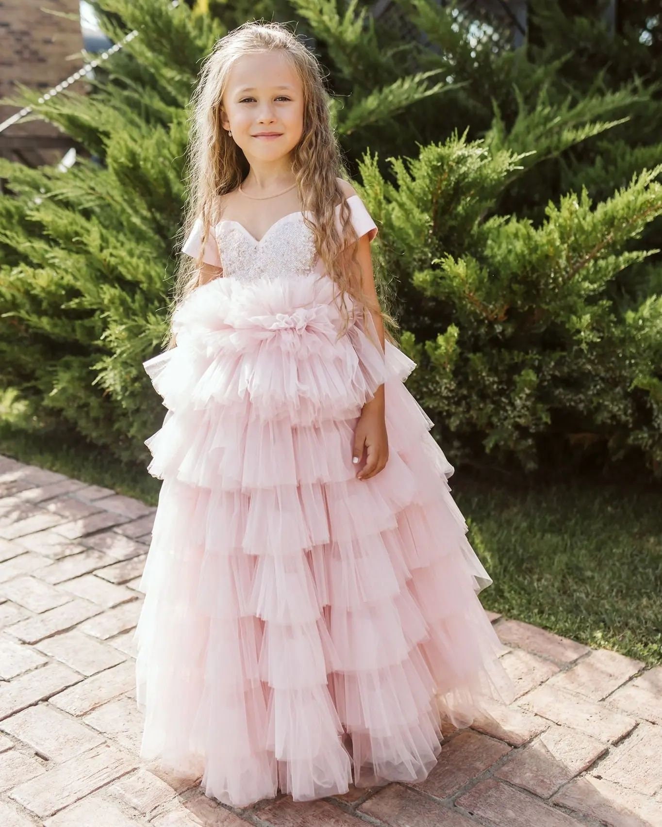 Dusky Pink Flower Girl Bridesmaid Prom Wedding Christening Party Dress 0m-12y 