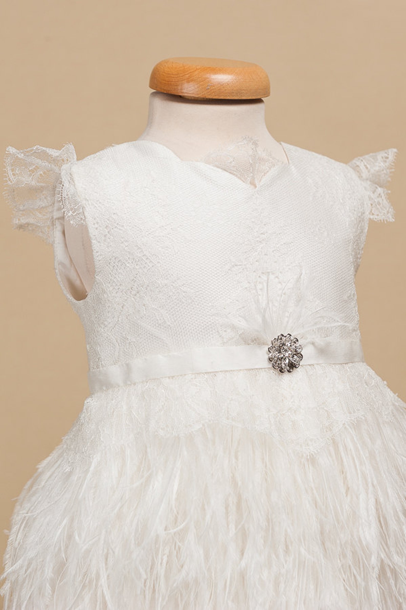 Girl Feather Dress pearl, Girl Party Dress, Ostrich Feathers Dress