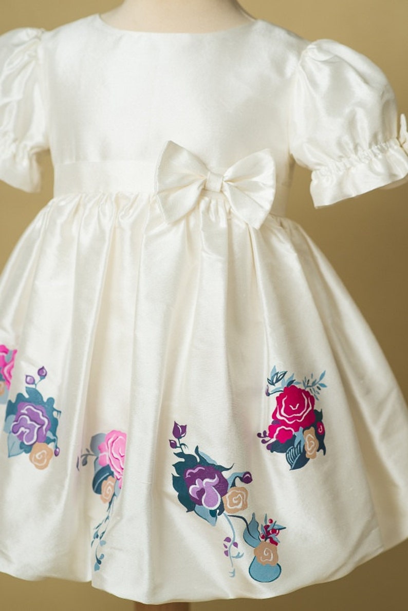 Purple Aquarela Dress Flower Girl Dress Girl Ivory Summer Dress Birthday Dress Baby Girl Bubble Dress Flower Pattern Girl Dress