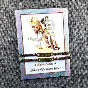 Armbandset: Armband mit Fußband, mit Messing-Schild und Tigeraugen,Surferarmband, mit Geschenkkarte, Makrameearmband für beste Freundin