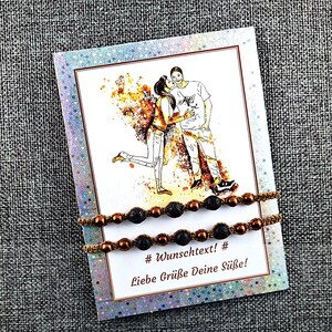 Armbandset mit 2 Armbändern, Partnerarmband mit Lavasteinen und Hämatitperlen, Surferarmband, inkl Geschenkkarte, Makrameearmband für Paare