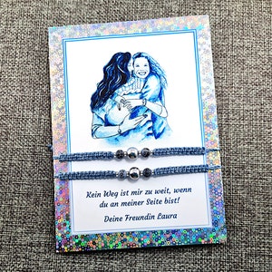 wunderschöne Partnerarmbänder mit echten Achatperlen und Hämatitperlen, Armbandset mit Karte, Gechenk für Freundinnen, Schmuck für Paare