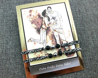 Bracelet set 2 bracelets, partner bracelet with lava stones, surfer bracelet, personalized bracelet, macrame bracelet for couples, free shipping