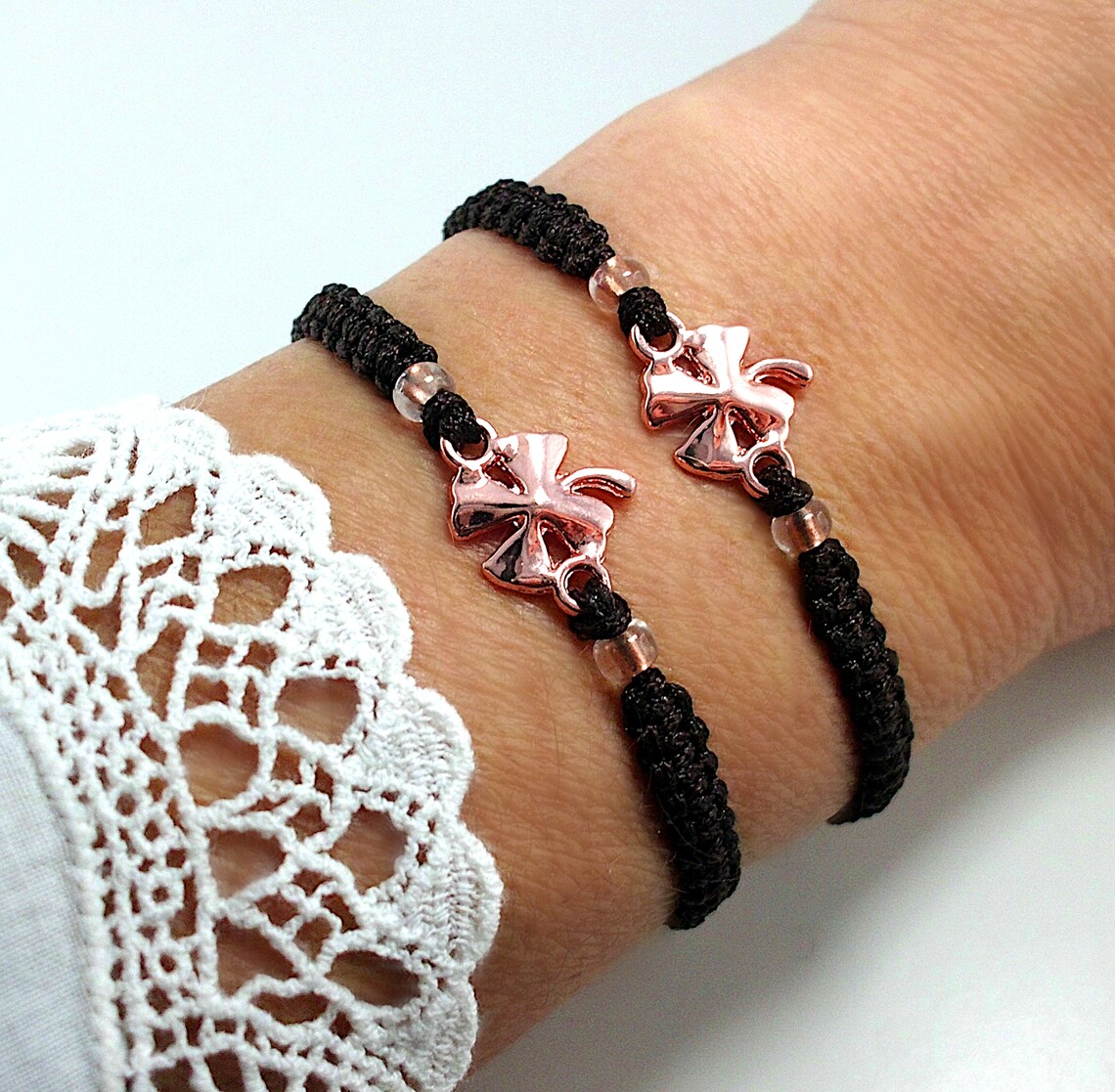 Partner Bracelets Friendship Bracelets With Rose Gold Clover Etsy UK