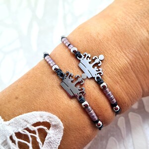 Prinzessin- Partnerarmbänder mit Krone-Ornament u. Hämatit Sternen-Halbedelstein, Armbandset 2 Armbändern, Makrameearmband für Freundinnen