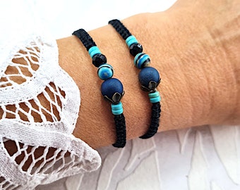 Partner bracelets - also available individually! Blue agate semi-precious stone, bracelet set 2 bracelets, macrame bracelet girlfriends, turquoise, howalite