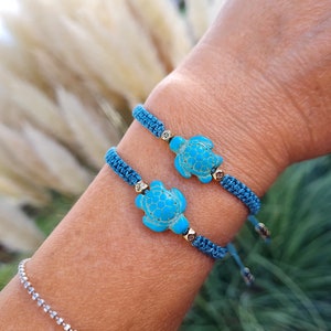 Ein Armband für die Freundschaft, Partnerarmbänder, für die beste Freundin mit Schildkröte,  Makrameearmband, Paararmband, Schmuck türkis